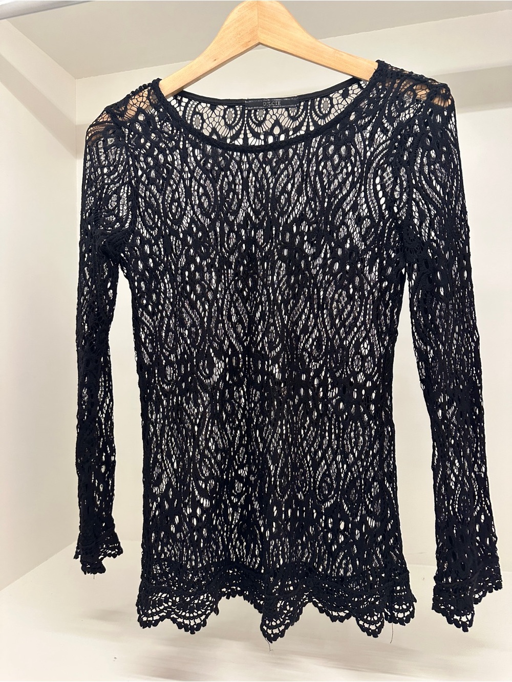 Black Crochet Lace Long Sleeve Top